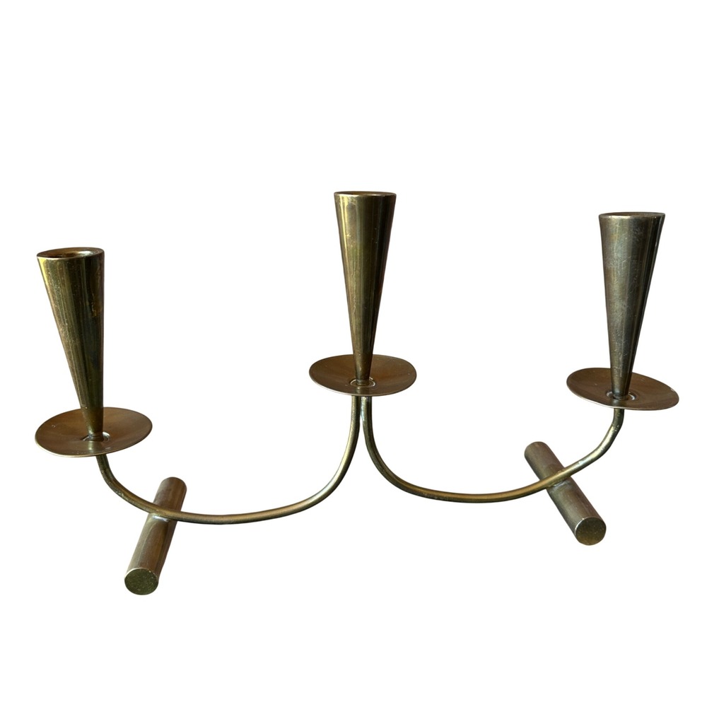 Vintage Mid Century Modern Brass 3 Arm Taper Candle Holder Candelabra MCM
